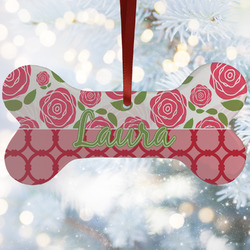 Roses Ceramic Dog Ornament w/ Name or Text