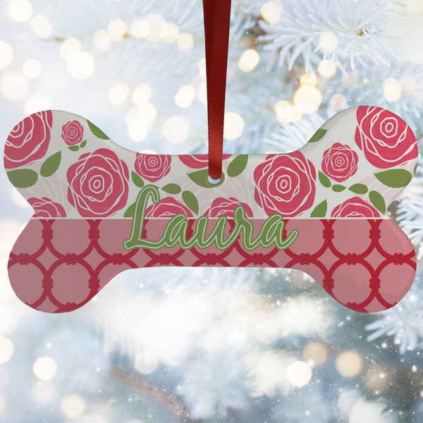 Custom Roses Ceramic Dog Ornament w/ Name or Text
