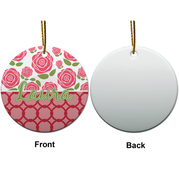 Roses Ceramic Flat Ornament - Circle Front & Back (APPROVAL)