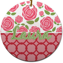 Roses Round Ceramic Ornament w/ Name or Text