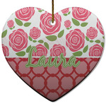 Roses Heart Ceramic Ornament w/ Name or Text