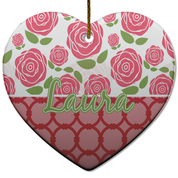 Custom Roses Heart Ceramic Ornament w/ Name or Text