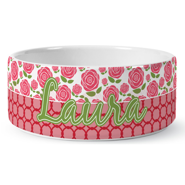 Custom Roses Ceramic Dog Bowl - Large (Personalized)