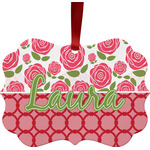 Roses Metal Frame Ornament - Double Sided w/ Name or Text