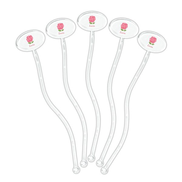 Roses Clear Plastic 7" Stir Stick - Oval - Fan