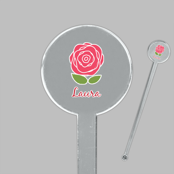 Roses Clear Plastic 7" Stir Stick - Round - Closeup