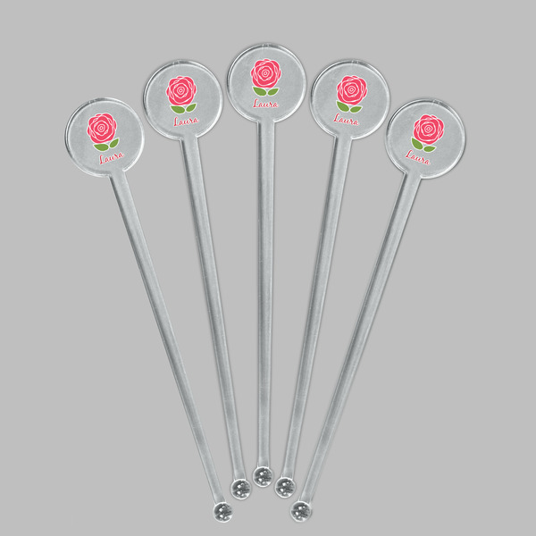 Roses Clear Plastic 7" Stir Stick - Round - Fan View
