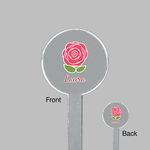 Roses Clear Plastic 7" Stir Stick - Round - Front & Back