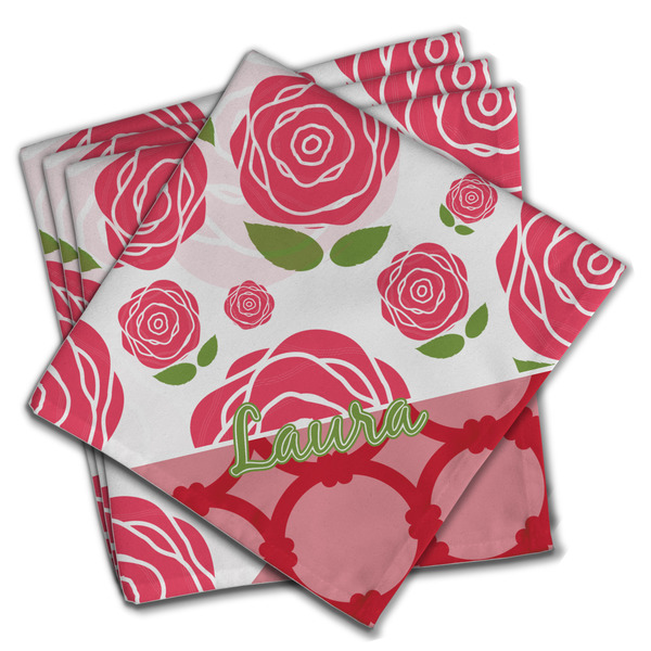 Custom Roses Cloth Napkins (Set of 4) (Personalized)