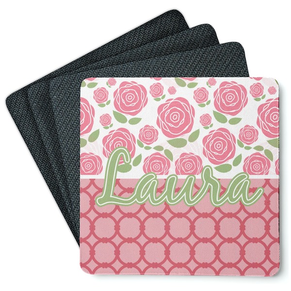 Custom Roses Square Rubber Backed Coasters - Set of 4 (Personalized)