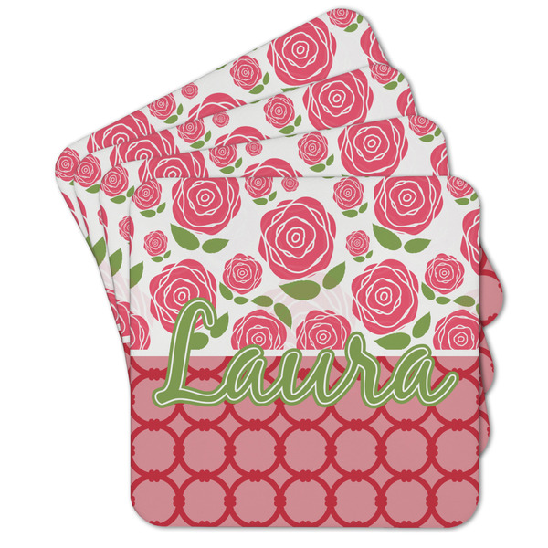 Custom Roses Cork Coaster - Set of 4 w/ Name or Text