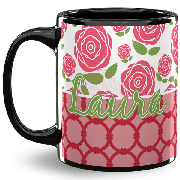 Custom Roses 11 Oz Coffee Mug - Black (Personalized)
