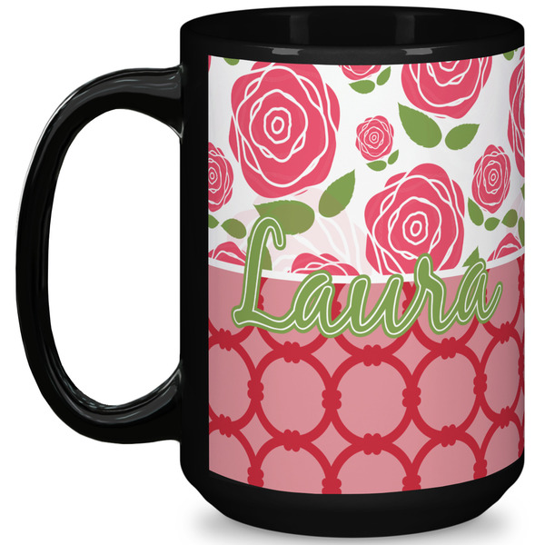 Custom Roses 15 Oz Coffee Mug - Black (Personalized)