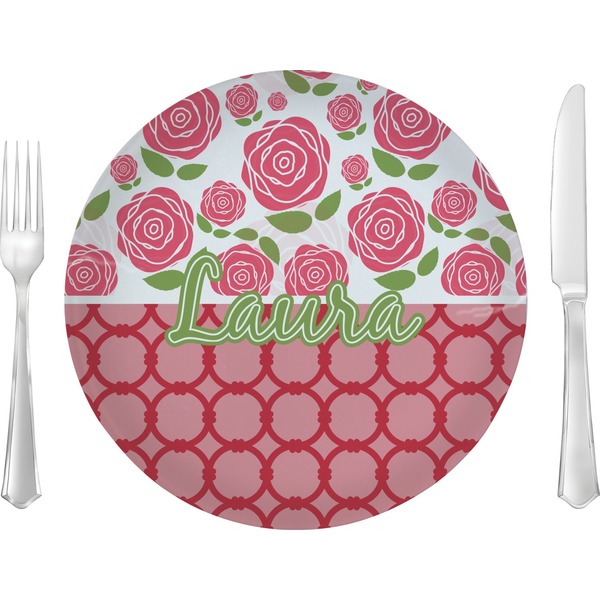 Custom Roses Glass Lunch / Dinner Plate 10" (Personalized)