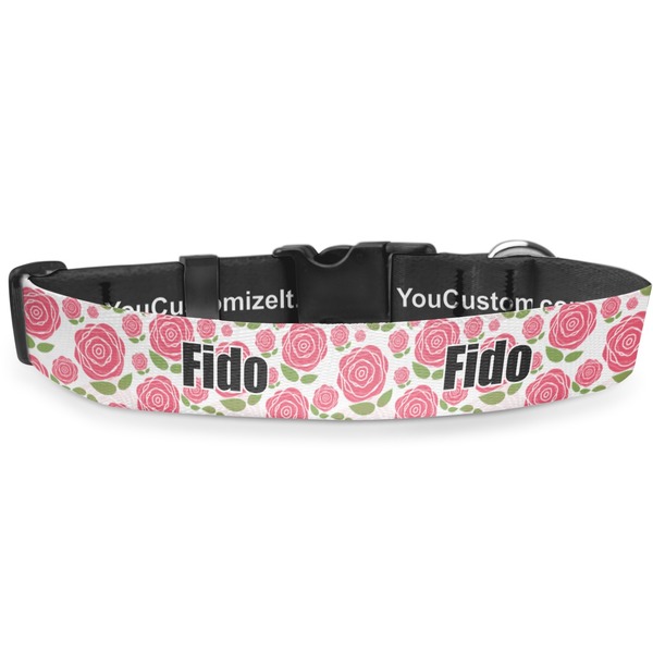 Custom Roses Deluxe Dog Collar - Small (8.5" to 12.5") (Personalized)