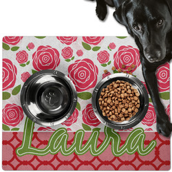 Roses Dog Food Mat - Large w/ Name or Text