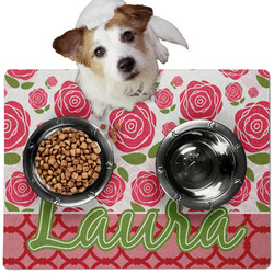 Roses Dog Food Mat - Medium w/ Name or Text