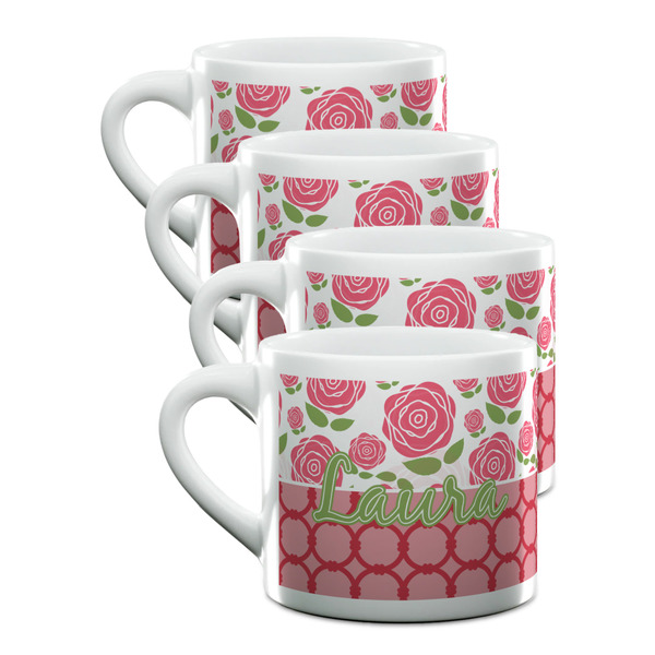 Custom Roses Double Shot Espresso Cups - Set of 4 (Personalized)