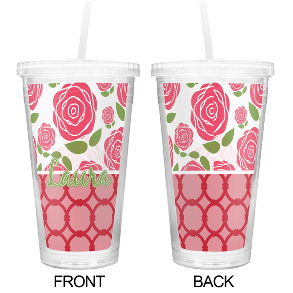 Roses Double Wall Tumbler with Straw - Approval