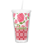 Roses Double Wall Tumbler with Straw (Personalized)