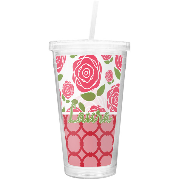 Custom Roses Double Wall Tumbler with Straw (Personalized)