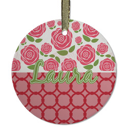 Roses Flat Glass Ornament - Round w/ Name or Text