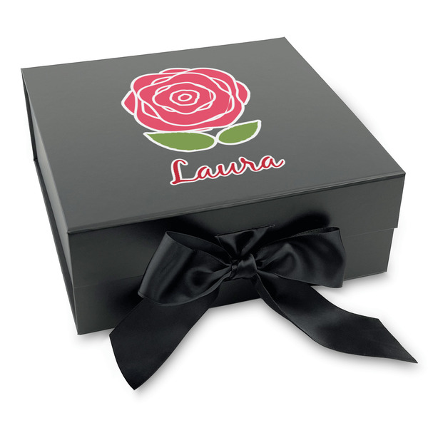 Custom Roses Gift Box with Magnetic Lid - Black (Personalized)