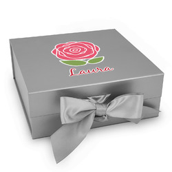 Roses Gift Box with Magnetic Lid - Silver (Personalized)