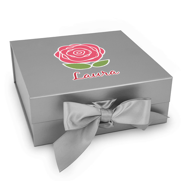 Custom Roses Gift Box with Magnetic Lid - Silver (Personalized)