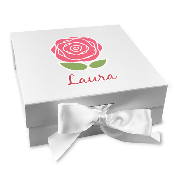 Custom Roses Gift Box with Magnetic Lid - White (Personalized)