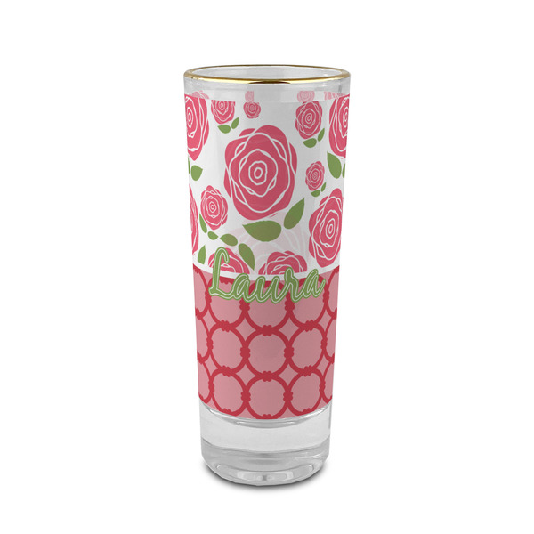 Custom Roses 2 oz Shot Glass -  Glass with Gold Rim - Single (Personalized)