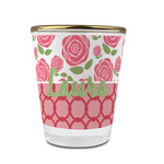 Roses Glass Shot Glass - 1.5 oz - with Gold Rim - Set of 4 (Personalized)