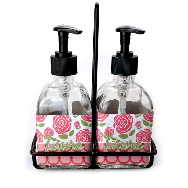 Custom Roses Glass Soap & Lotion Bottle Set (Personalized)