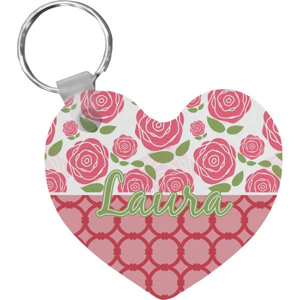 Custom Roses Heart Plastic Keychain w/ Name or Text