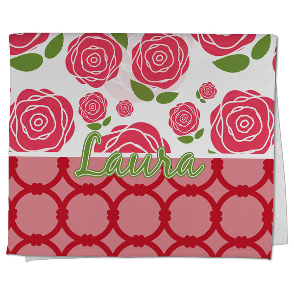 Custom Roses Kitchen Towel - Poly Cotton w/ Name or Text