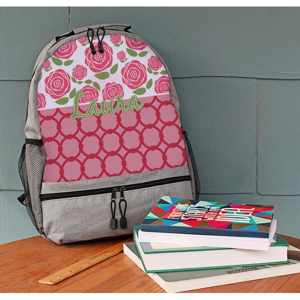 Roses Large Backpack - Gray - On Desk