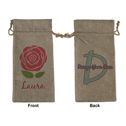 Roses Large Burlap Gift Bag - Front & Back (Personalized)