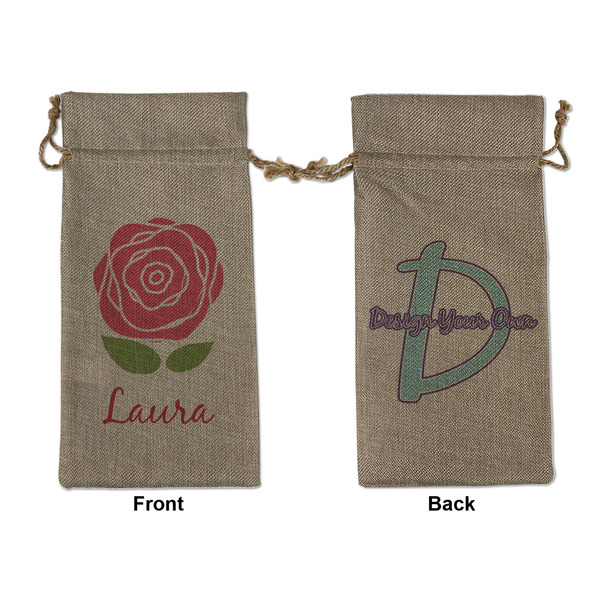 Custom Roses Large Burlap Gift Bag - Front & Back (Personalized)