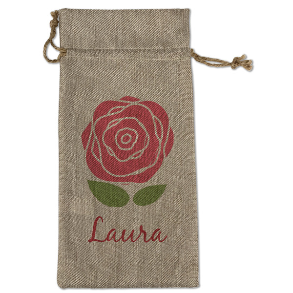 Custom Roses Large Burlap Gift Bag - Front (Personalized)
