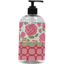 Roses Plastic Soap / Lotion Dispenser (16 oz - Large - Black) (Personalized)