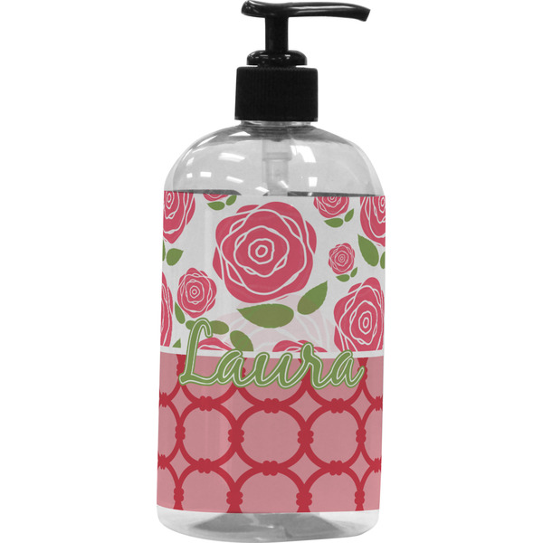 Custom Roses Plastic Soap / Lotion Dispenser (16 oz - Large - Black) (Personalized)