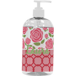 Roses Plastic Soap / Lotion Dispenser (16 oz - Large - White) (Personalized)