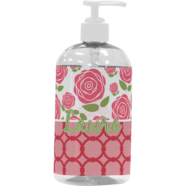 Custom Roses Plastic Soap / Lotion Dispenser (16 oz - Large - White) (Personalized)