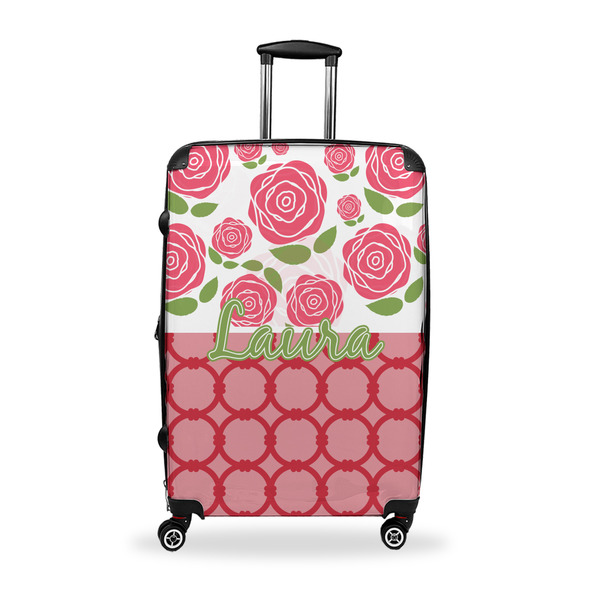 Custom Roses Suitcase - 28" Large - Checked w/ Name or Text