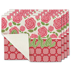 Roses Single-Sided Linen Placemat - Set of 4 w/ Name or Text