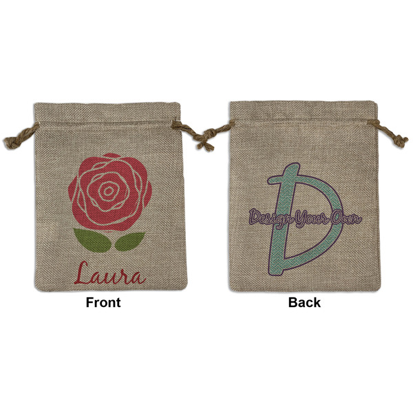 Custom Roses Medium Burlap Gift Bag - Front & Back (Personalized)