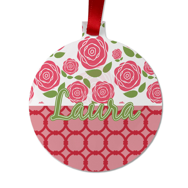 Custom Roses Metal Ball Ornament - Double Sided w/ Name or Text
