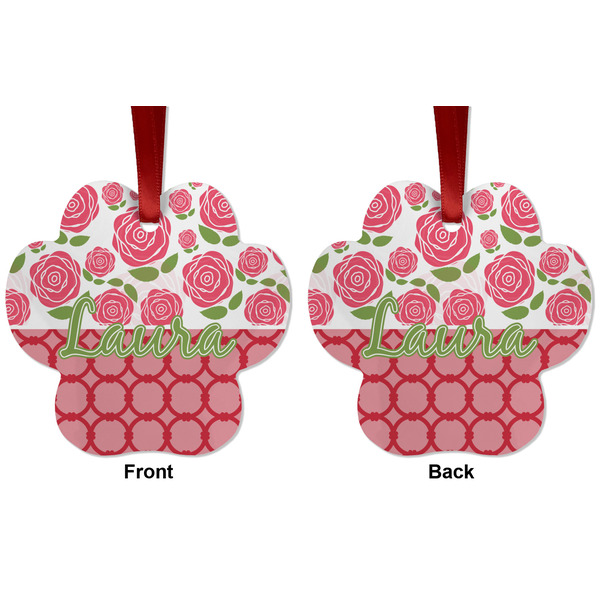 Roses Metal Paw Ornament - Front and Back