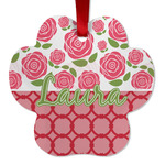Roses Metal Paw Ornament - Double Sided w/ Name or Text