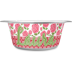Roses Stainless Steel Dog Bowl - Medium (Personalized)